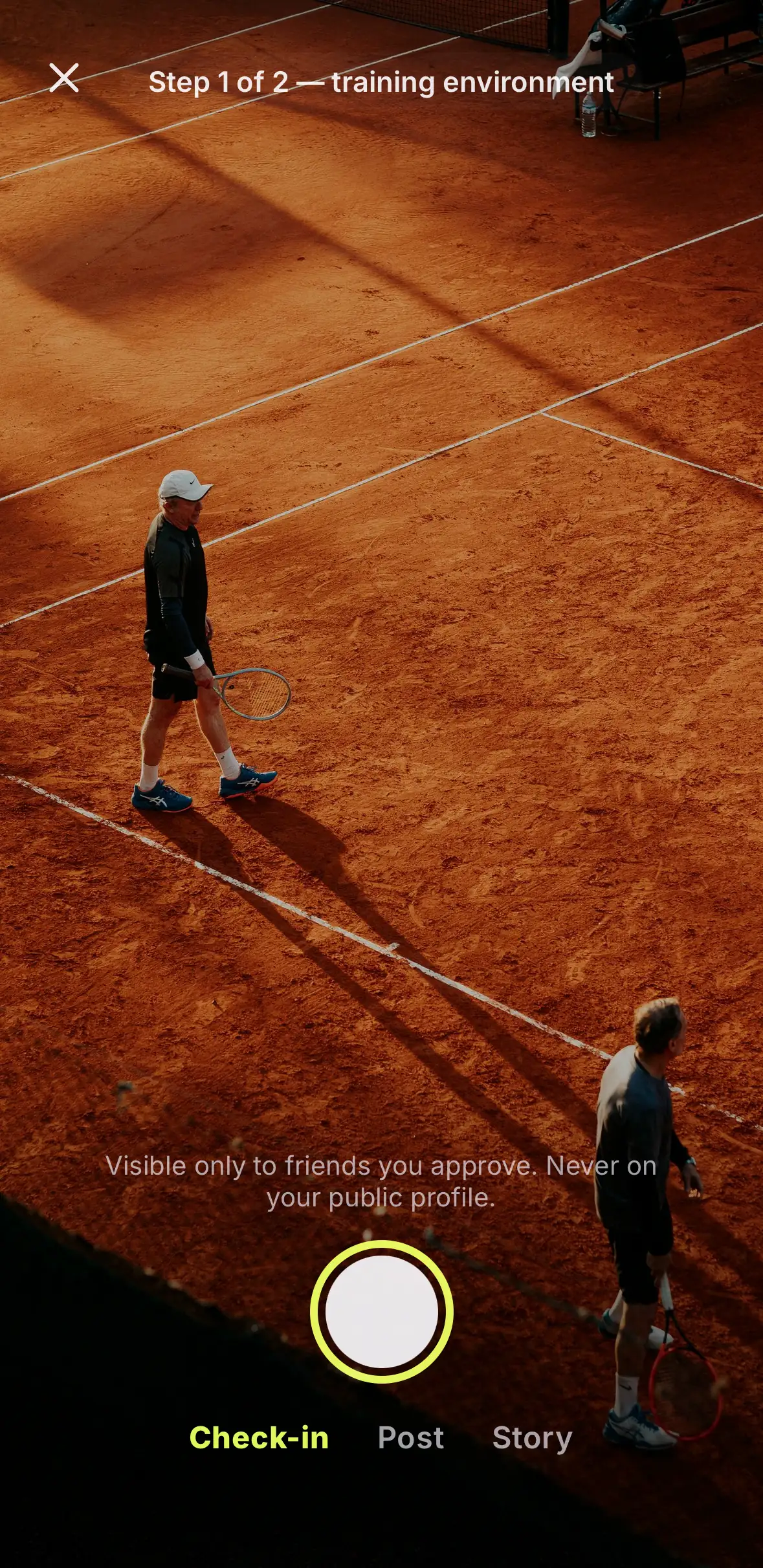 Training check-in capture at a tennis court